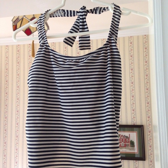 Beach House Tankini Top Stripe Halter Padded 10 - Picture 2 of 6
